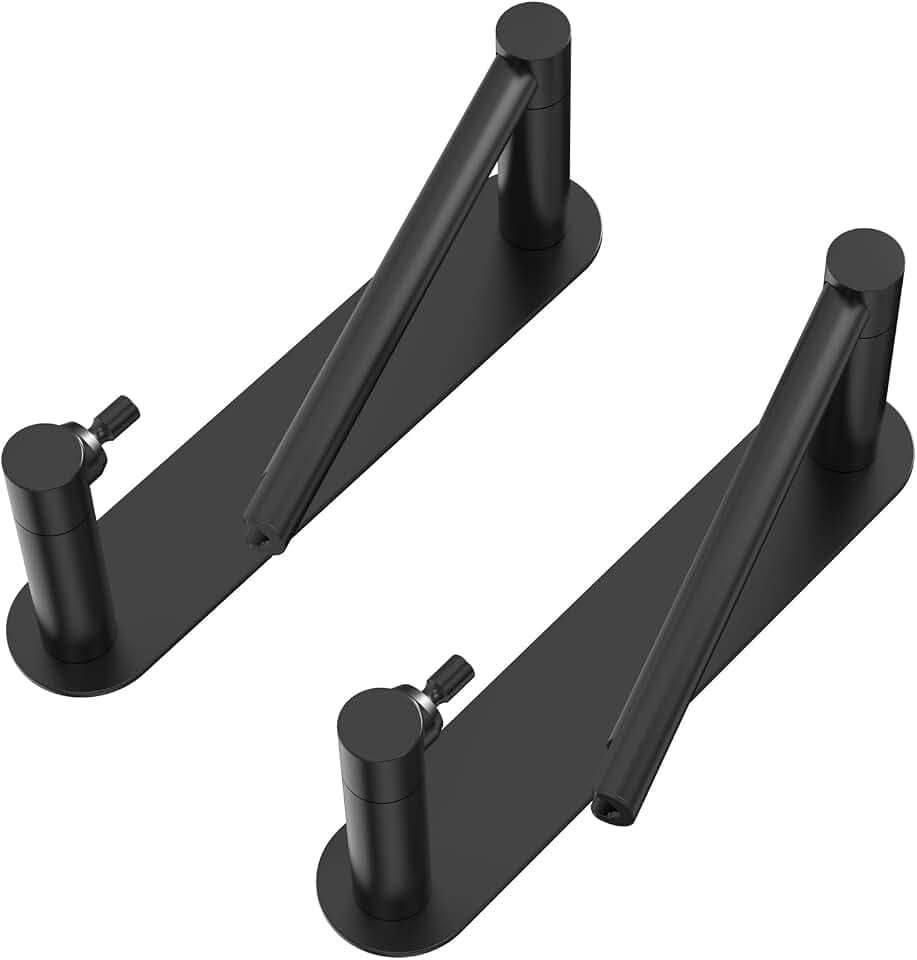 Adhesive Toilet Paper Holder, Self Adhesive Double Post Pivoting Toilet Tissue Holder, Stick on No Drilling Toilet Paper roll Holder for Bathroom, Stainless Steel and Zinc Alloy, Matte Black, 2Pack