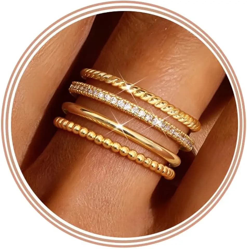 Florideco Stackable Rings for Women 14K Gold Plated Size 5-10
