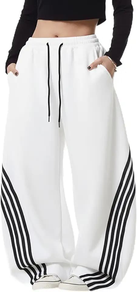 EMMIOL Women’s Y2K Baggy Barrel Striped Sweatpants High Waisted Wide Leg