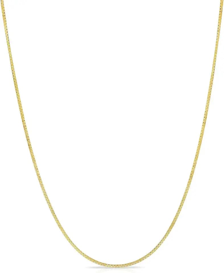 14K Yellow Gold Solid Box Chain 1.55MM Necklace for Women Jewelry with Lobster Clasp - 20"