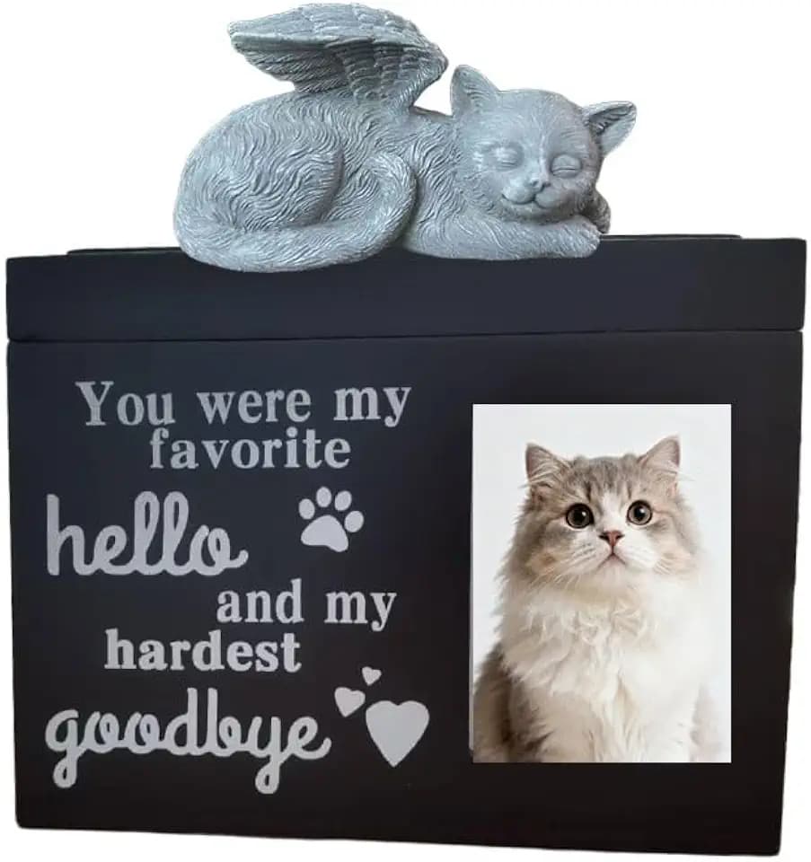 Cat Urns for Cat Ashes, Wooden Ashes Burial Box with Photo Frame