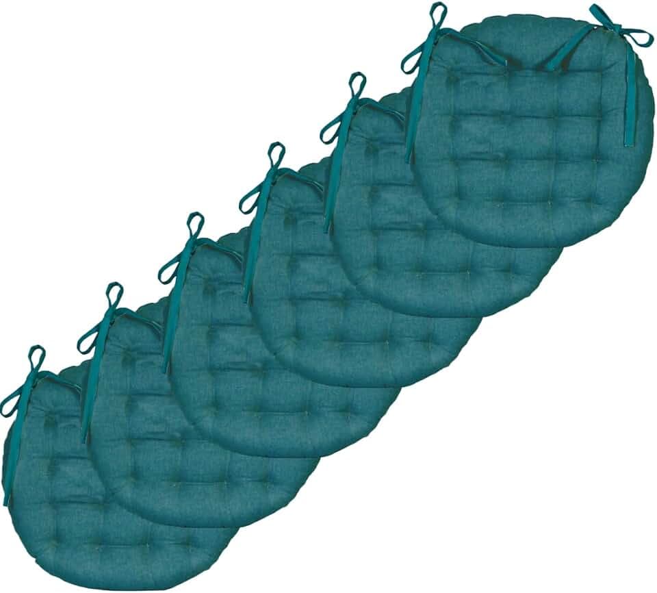 Atout Ciel Stuhlkissen, rund, zweifarbig, Durchmesser 40 cm, Entenblau/Senf, 6 Stück