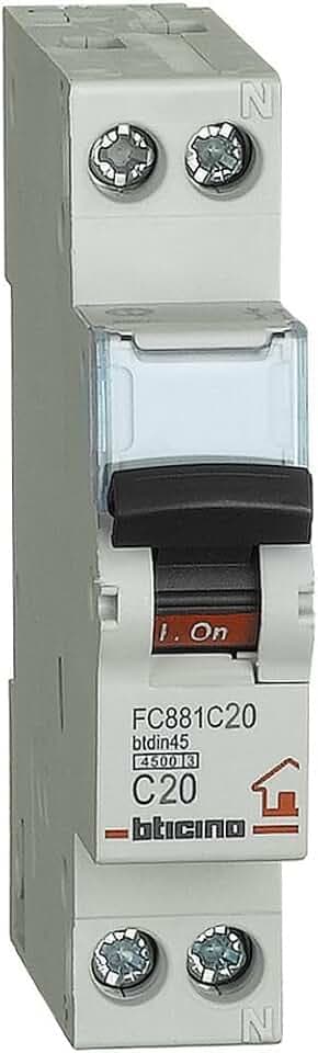 Interruttore Magnetotermico BTicino Modulare FC881C20 C20 1P+N 1M 4.5kA