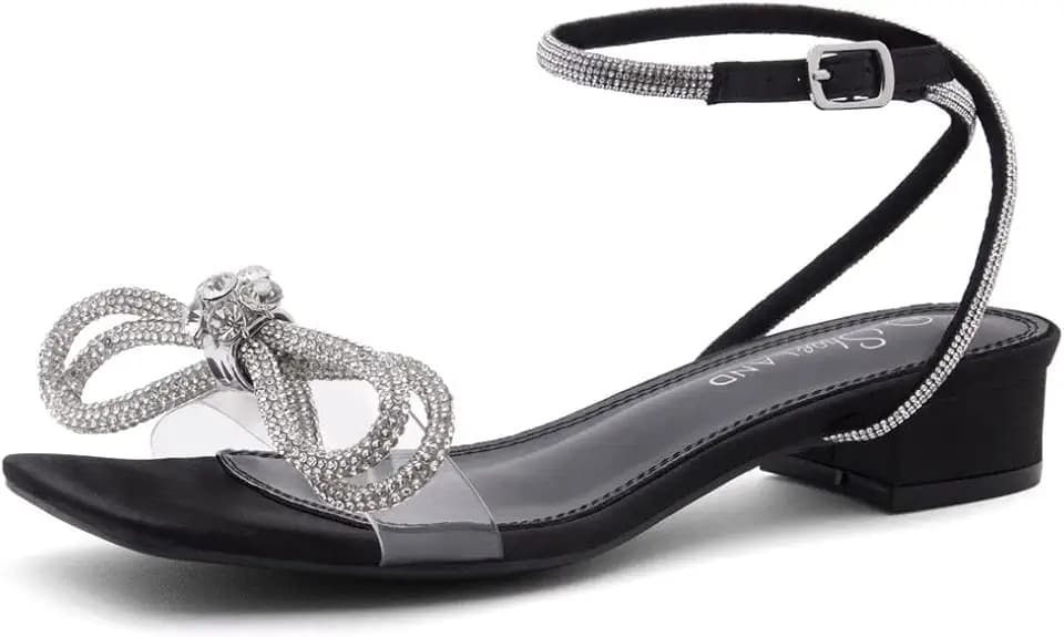 Shoe Land Low Heels for Women 1 Inch Chunky Block Heeled Sandals Square Open Toe Strappy Ankle Strap Dressy Sandals for Wedding Prom Party Office