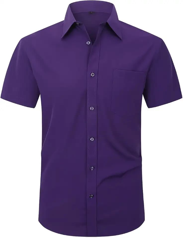 Men Short Sleeve Dress Shirt Stretch Solid Casual Button Down Shirts with Pocket Regular Fit