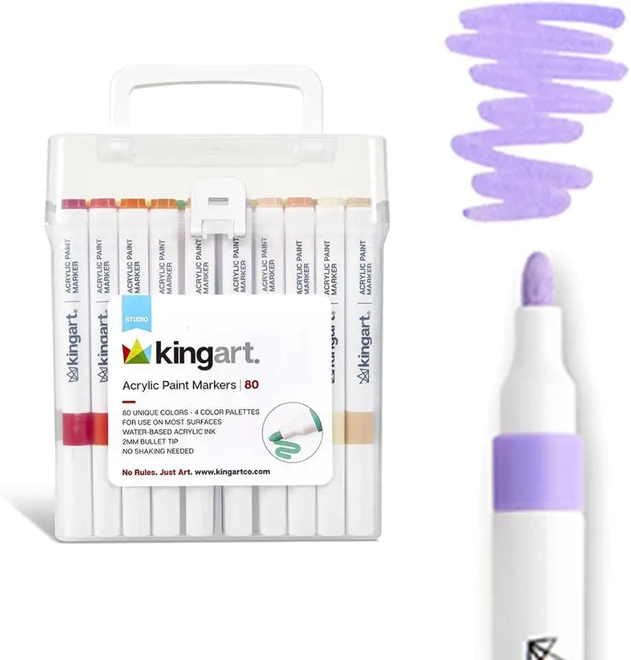 KINGART 409-80 Acrylic Paint Markers with Storage Case, 80-Vibrant Colors