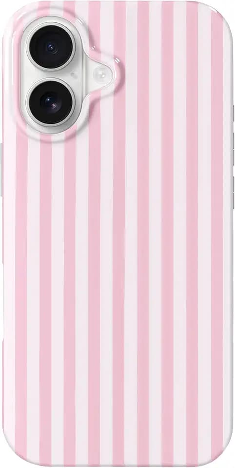 Hython for iPhone 17 Case Cute Striped Aesthetic Design Simple Stripes Cover 6.3", Thin Slim Soft TPU Bumper Shockproof Rubber Protective Phone Cases for Women Girls Girly Boys, Pink and White