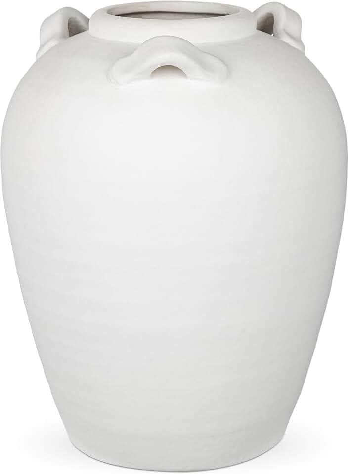 Rustic Ceramic Vase for Home Decor, Vintage Boho Farmhouse Decorative Vase, Distressed Pottery Flower Vases for Pampas Grass Dried & Artificial Flowers Table Centerpiece Vases, White 11.2 Inch