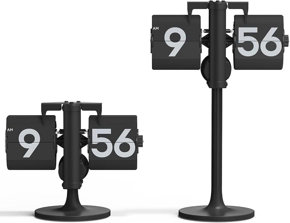 mooas Standing Height Adjustable Flip Desk Clock (Black), Retro Vintage Analog Design Flip Clock Standing Clock Battery Operated, for Home Living Room Office School Hotel