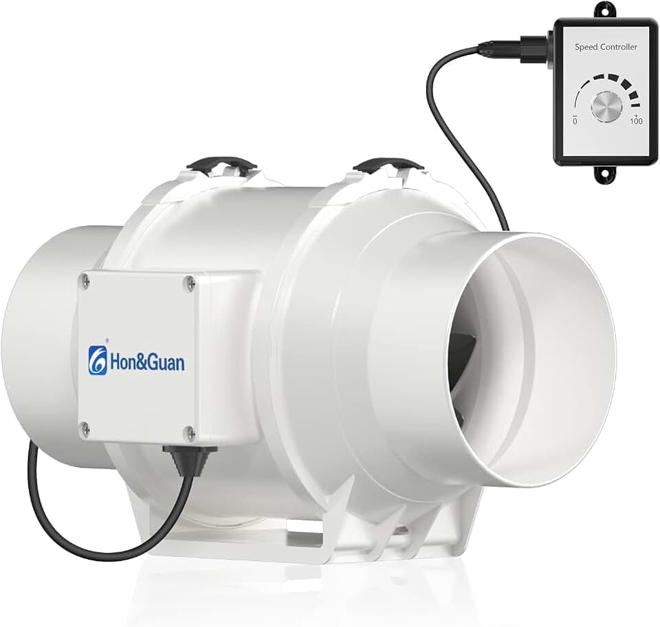 Hon&Guan 125mm EC Regelbarer Rohrventilator mit Drehzahlregler, 561m³/h Inliner Rohrlüfter für Growbox Growzelte Belüftung Wachstumszelte Hydroponik Keller Garage Küche