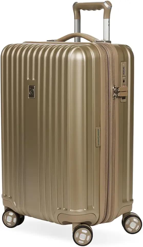 SwissGear 7910 Hardside Expandable Luggage with Spinner Wheels, TSA Lock and USB, Sand, Carry-On 20-Inch
