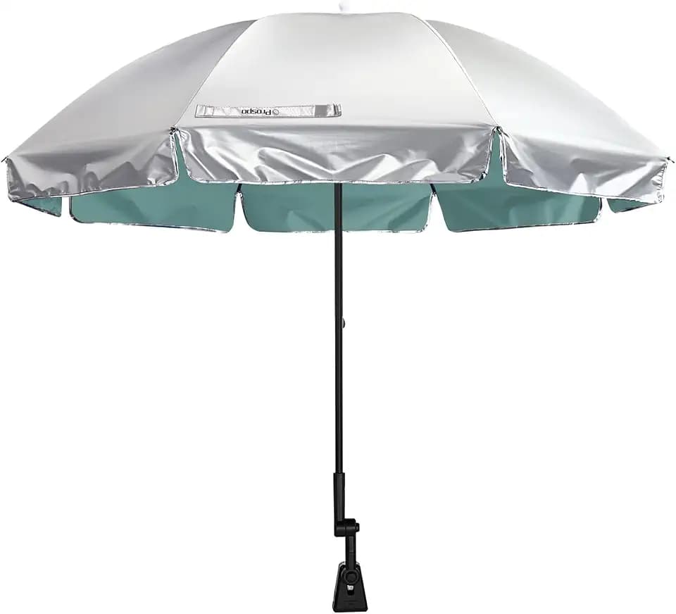Prospo 55 Inch Beach Chair Umbrella with Universal Adjustable Clamp UPF 50+