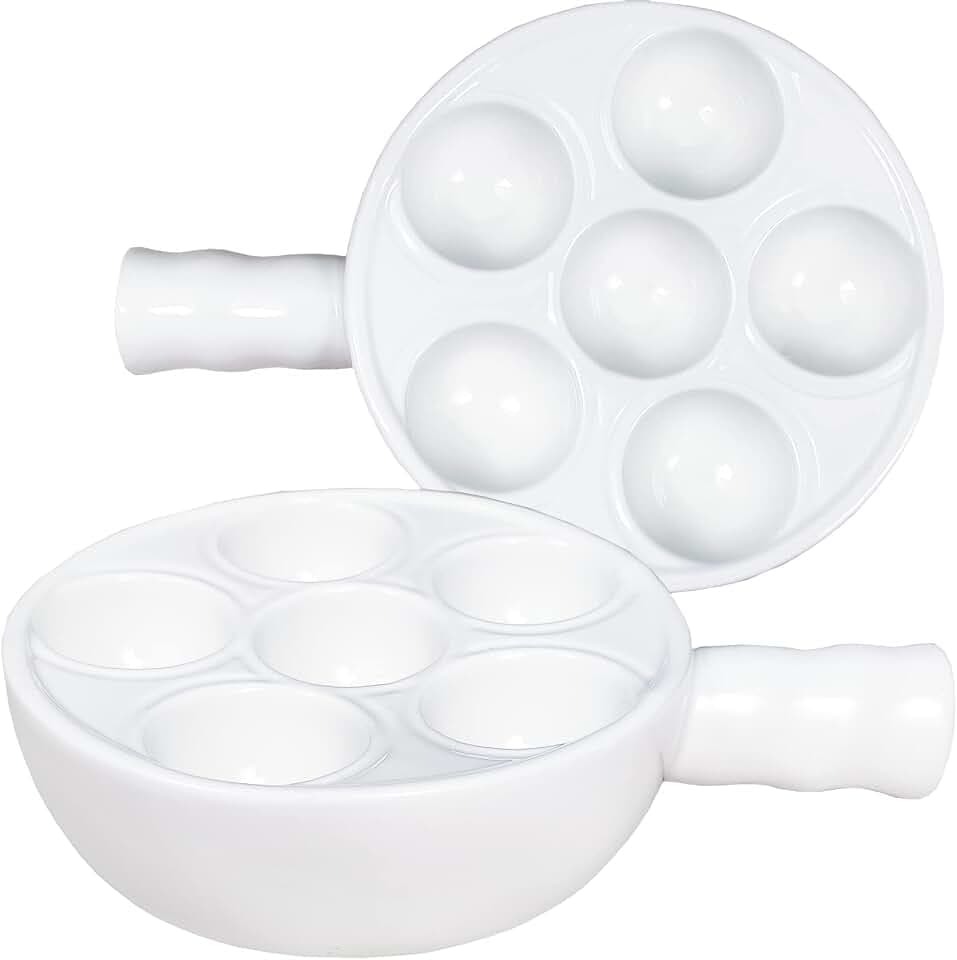 Ceramic escargot baking plate,for appetizers, grilled snails, scallops, 6.22-inch(2 pieces) tableware with handle, oven safe, suitable for homes, restaurants, hotels and foodies, White