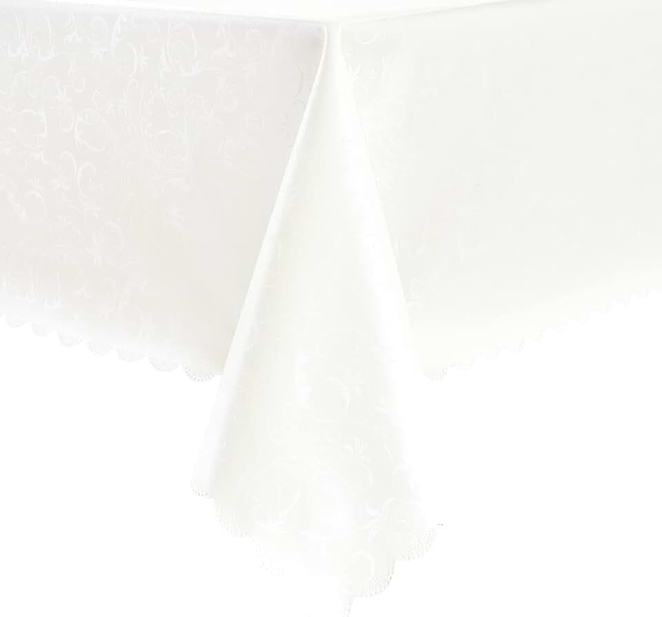 Romanstile Waterproof Vinyl Tablecloth Rectangle, 60" x 102", Flower White
