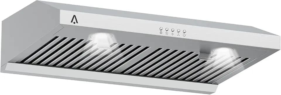 GarveeTech Under Cabinet Range Hood 30 in, 400 CFM Range Hood for Duct/Ductless Convertible, Stainless Steel Kitchen Vent Hood with 3 Speed Exhaust Fan and Two Bright LED Lights
