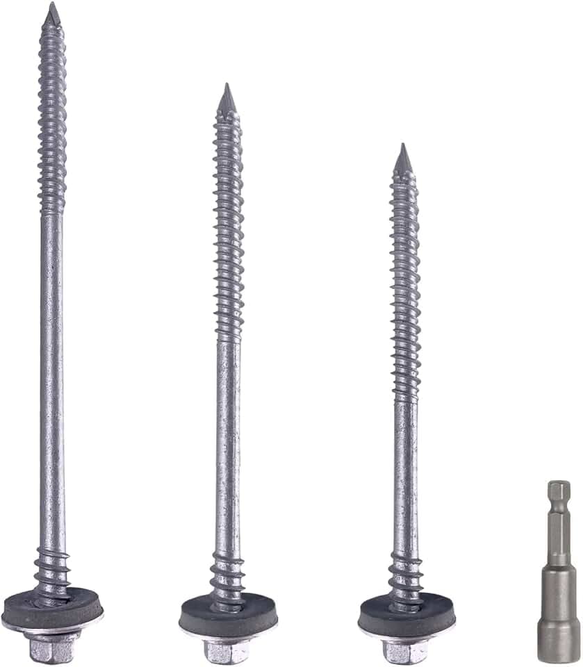 Marcopol (50 Stück) Sechskant-Schrauben mit selbstbohrendem 6,4 x 190 mm Karbonstahlschrauben mit EPDM-Unterlegscheiben zur Befestigung von Sandwichplatten (50, 6,4 x 190 mm), grau