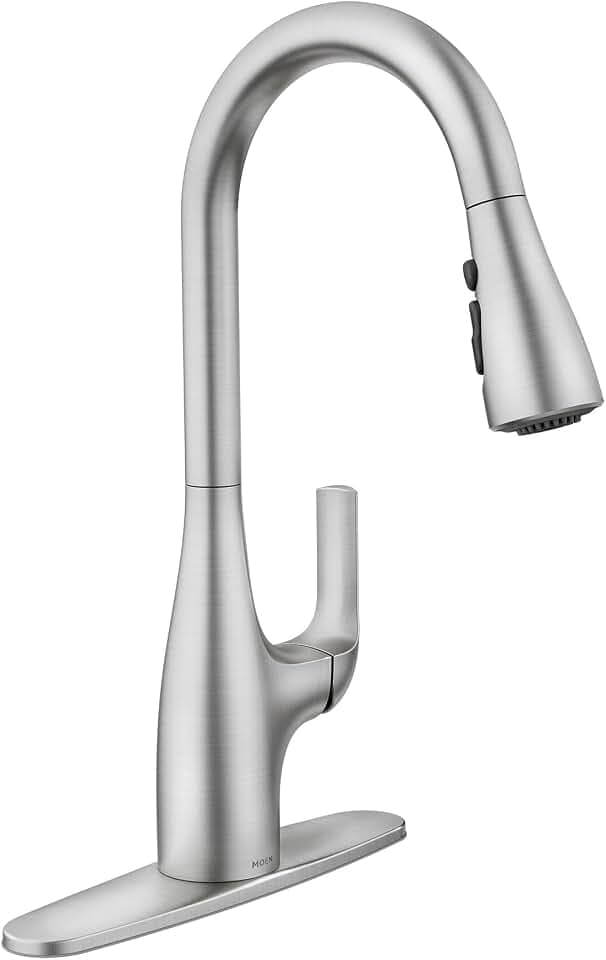 Moen Leesi Stainless Pulldown Kitchen Sink Faucet with Power Boost, Transitional Kitchen Faucet, One-Handle Single Hole High Arc, Easy Installation, Spot Resist Finish, 87448SRS