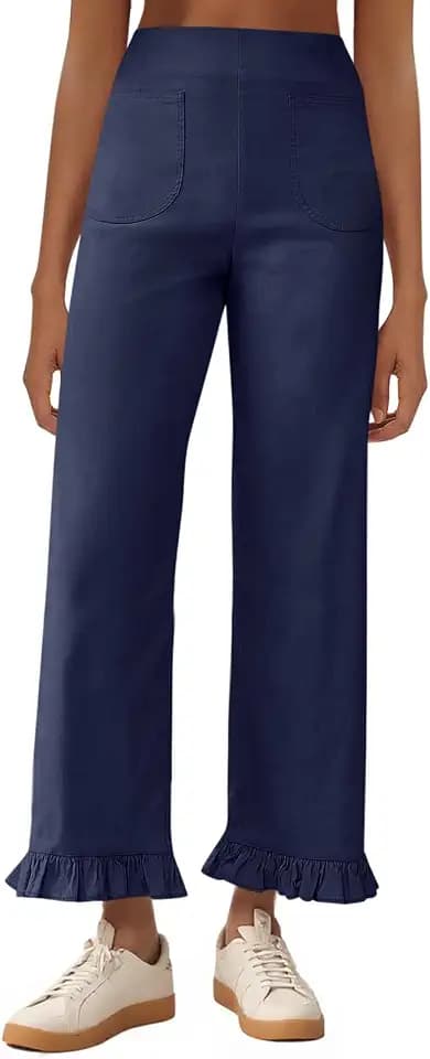 Cicy Bell Womens Wide Leg Pants Casual High Waisted Ruffle Hem Zipper Loose Fit Trousers with Pockets