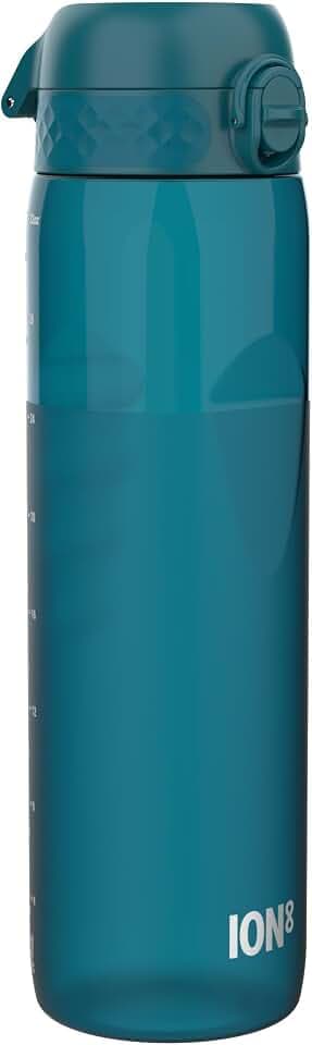 ion8 1 Liter Trinkflasche, 1000ml, Auslaufsicher, Einhandöffnung, Sichere Verriegelung, Spülmaschinenfest, BPA-frei, Tragegriff, Leicht zu Reinigen, Ideal für Sport, Halbkreis Dunkles Petrol