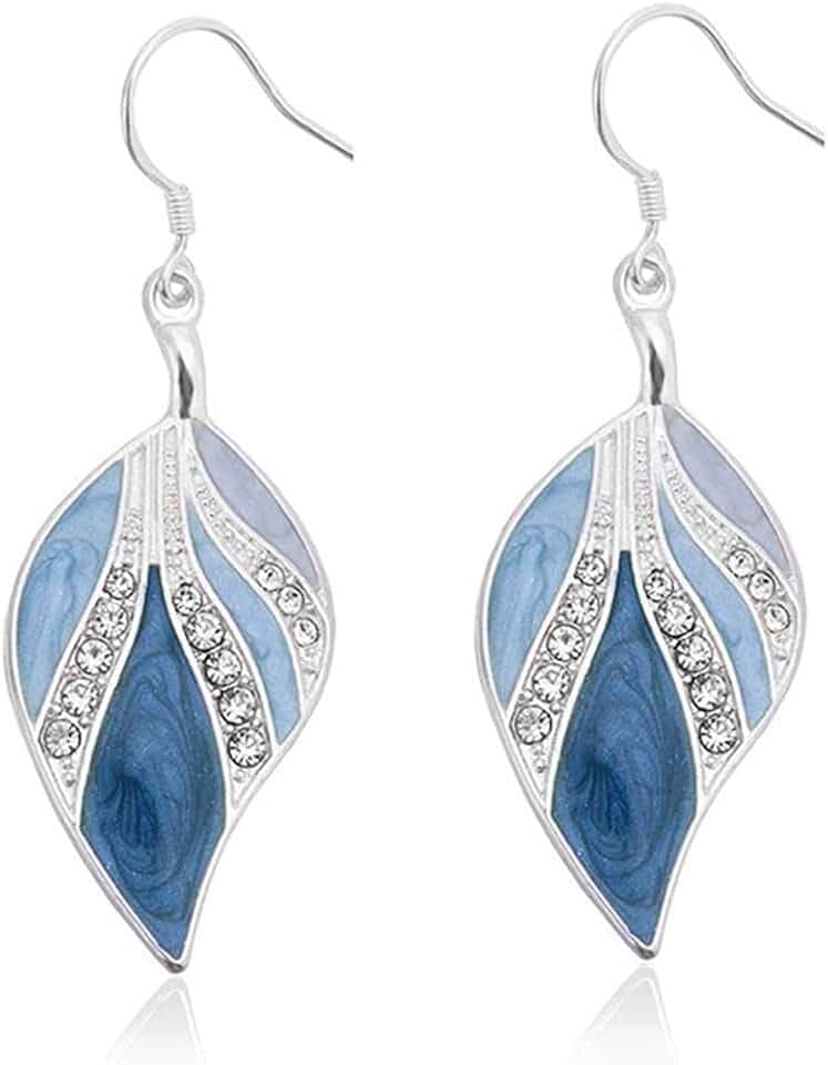 Leaf Silver Dangle Earrings Boho Teardrop Dangling Blue Earrings for Women