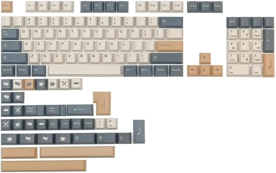GMK Coffee Keycap 140 Keys Full Sets Mechanical Keyboard PBT Keycaps Cherry Profile DYE Subbed Personality Moka Bread Keycap (GMK Coffee)