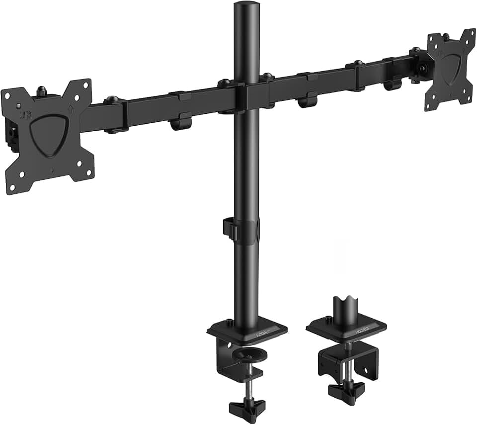 KOORUI Dual-Monitorständer, ergonomischer Doppel-Monitorarm, Schreibtischhalterung für 13-27 Zoll Bildschirme, VESA-Monitorständer mit 360 ° drehbar, neigbar ± 72 °, schwenkbar 360 °, VESA 75/100 mm