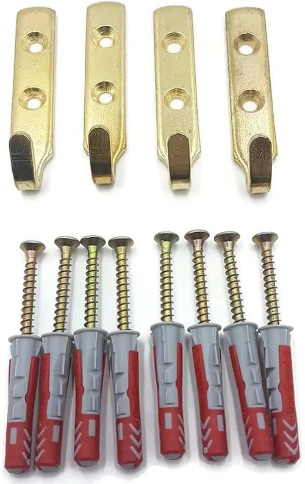 4 x robuste J-Wandhaken aus Messing, großes Bild/Spiegel, Putz oder feste Wände, inklusive Schrauben und Dübel, zum Aufhängen bis zu 35 kg