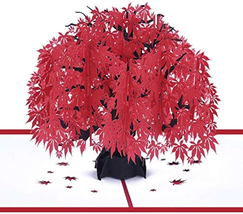 3D Weihnachtskarten Pop Up Grußkarte Urlaubskarten Geschenke für Weihnachten/Neujahr/Geburtstagskarte, Baumkarte, Naturkarte (rotes Ahornblatt)