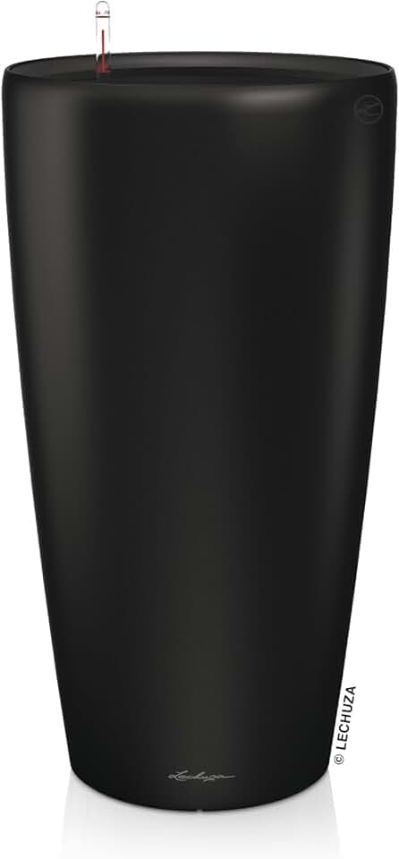 LECHUZA-Pflanzgefäß Rondo Premium 40 Schwarz matt | Pflanzsäule mit Bewässerungssystem, Wasserstandsanzeiger und Pflanzeinsatz | Matte Oberfläche | Ø 40 x 75 cm | 15745