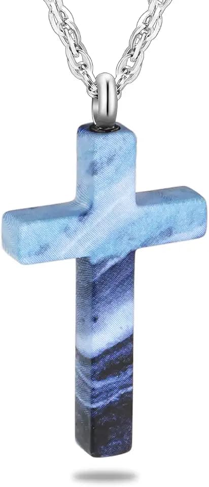Dletay Cremation Necklace for Ashes Stainless Steel Cross Pendant Urn Necklace Memorial Keepsake Jewelry for Men Women