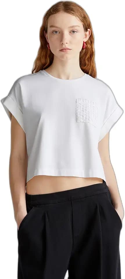 United Colors of Benetton Damen 3ifvd10af T-Shirt, Weiß, Small