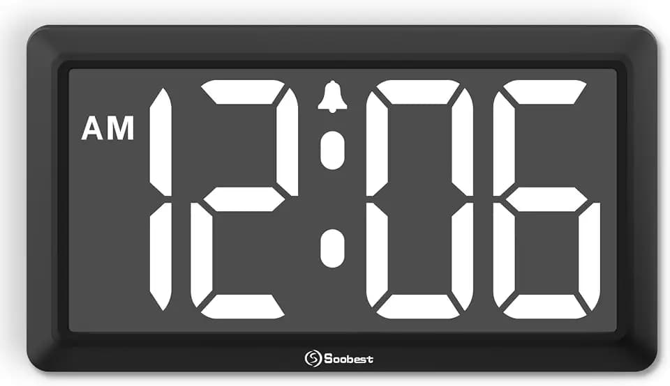 Soobest 9.5 Inch Digital Wall Clock Battery Operated, LED Large Display