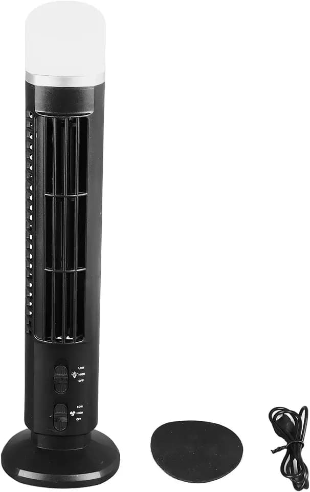 Qcwwy Tower-Ventilator ohne Flügel, 34 DB, Leiser, 90° Oszillierender Schreibtischventilator, Tischventilator, Standventilator, Schlafzimmer-Ventilator ohne Flügel, Platzsparende (BLACK)