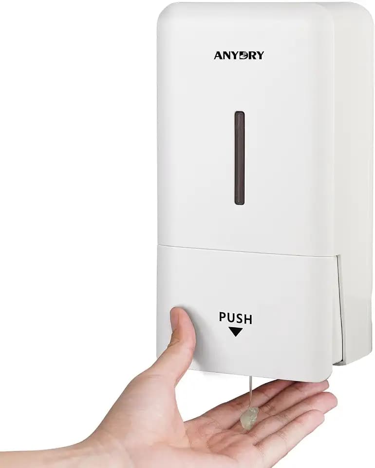 anydry Wandmontierter Manueller Druck-Seifenspender, 800 ml Fassungsvermögen mit Sichtfenster, einfacher Seifenwechsel, ideal für Haushalte und Gewerbe 1006 Weiß