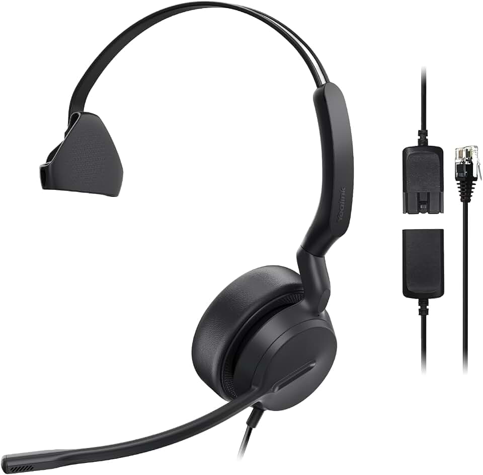 Yealink Phone Headsets for Office Phones YHS36 E2 QD to RJ9 Wired Headset Compatible with Poly Snom Phones Desk Landline VoIP Headset with Microphone -Mono/81g/2.1m Cable