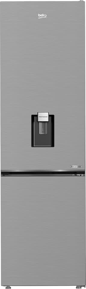 Beko B5RCNA406DHXB1 Kühl-/Gefrierkombination freistehend, 355 l Gesamtrauminhalt, 203,5 cm Höhe, No Frost & AeroFlow, Wasserspender mit Tank, ProSmart Inverter Kompressor, leise 35 dB, Edelstahl-Look