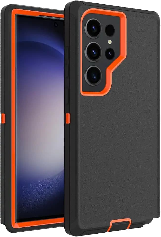 Case for Galaxy S22 Ultra, Heavy-Duty Tough Rugged Shockproof Drop Protective Cover Cases for Samsung Galaxy S22 Ultra, Black+Orange