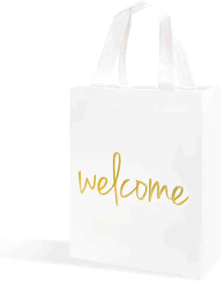Crisky Reusable White Gold Welcome Gift Bags for Wedding Birthday Parties