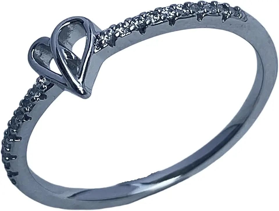 Open Heart Ring for Women, Dainty Silver Tone CZ Ring