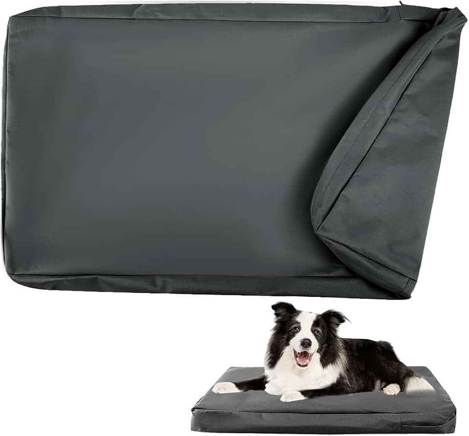 DUJUIKE 100% Wasserdichter Ersatzbezug für Hundebett, Ersatzbezug für Hundeunterlage, Waschbarer, Abnehmbarer Hundematratzenbezug, Hundematratzeneinlage mit Reißverschlus(Schwarz,XL(122x92x10cm))