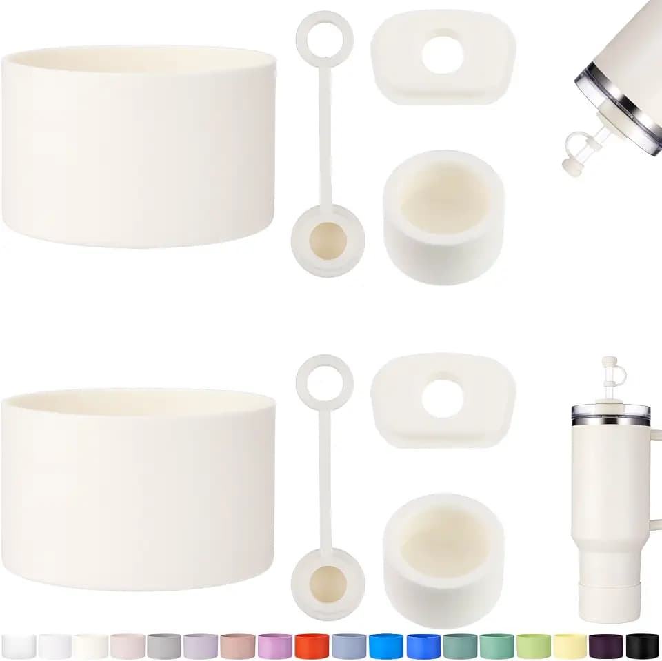 HYZ 8pcs Stanley Cup Accessories, Spill Proof Stopper & Boot Set, Cream