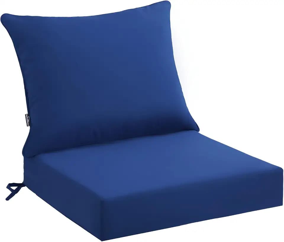 PatioGlow Outdoor Seat Cushion Set 19 x 19 x 3 Inch, Waterproof & Fade Resistant Patio Furniture Cushions with Removable Cover and Ties, Thick Deep Seating Pads for Outside Chair Sofa Couch, Blue