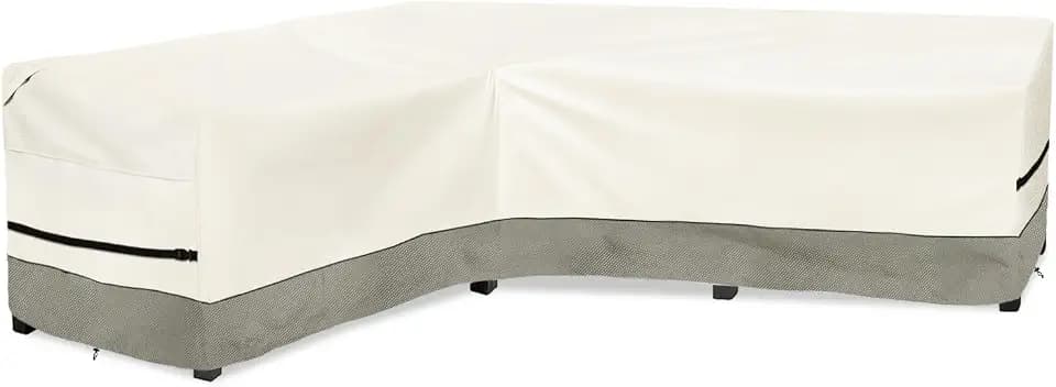 Okcool Outdoor Sectional Cover,L-Shaped Patio Furniture Covers for 6-Seater Outdoor Sectional Furniture Couch 85"(110''L) x 32''D x 31''H,White&Grayish Green