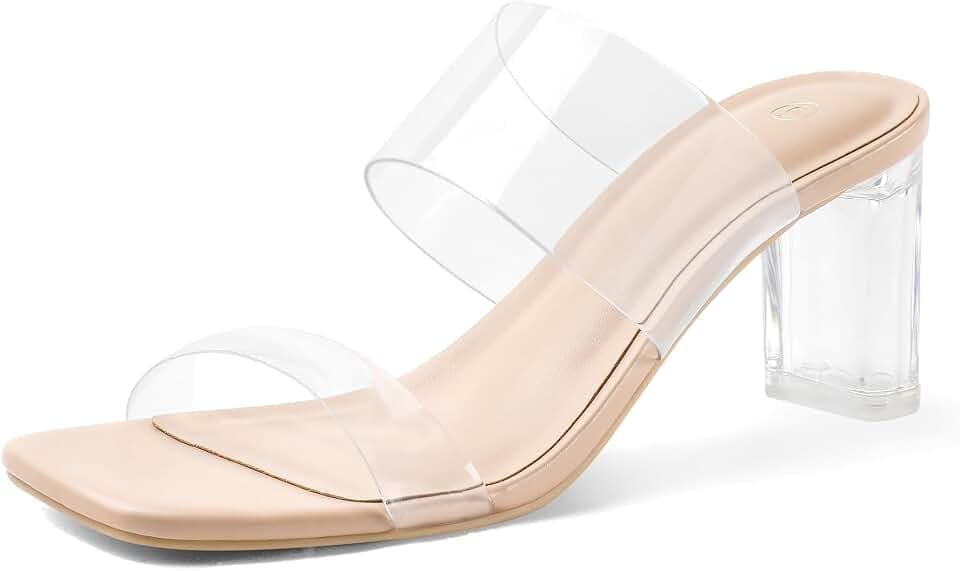 mysoft Women's Clear Heels Square Toe Chunky Block Heel Sandals