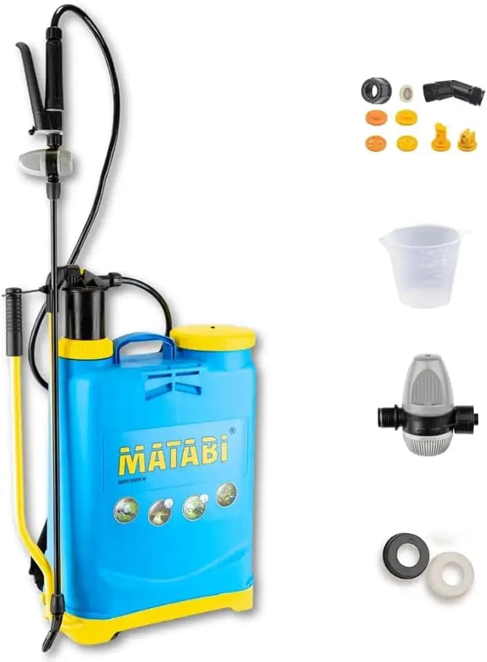 Matabi - Rückenspritze - Drucksprüher 16L - Lanze aus Fiberglas und Hochleistungsdüse - Gartenspritze mit Druckregler - gepolsterte Gurte - Super Green 16 - Made in Europe