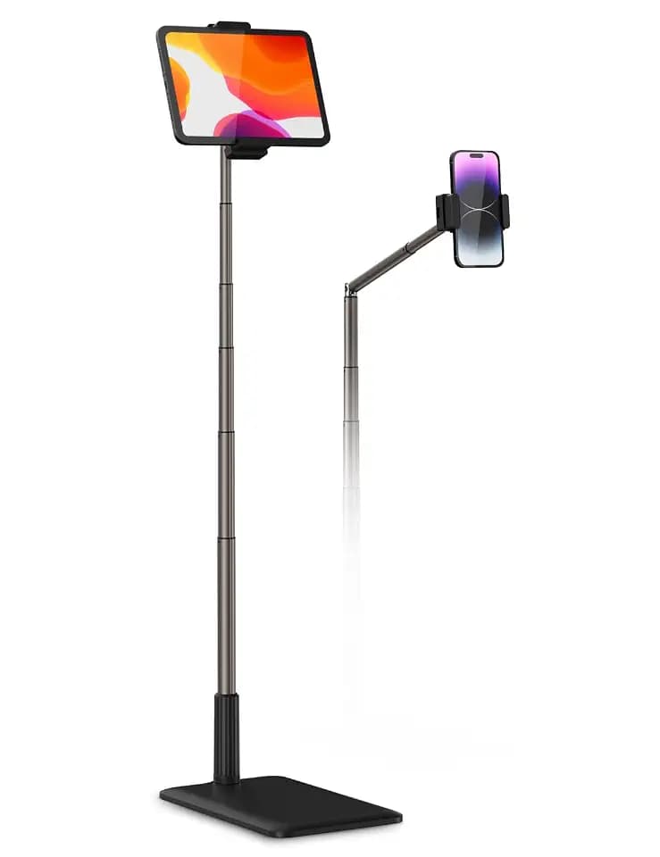 Viozon Tablet Floor Stand-Flexible Long Arm Tablet&Phone Holder,360° Angle Adjustable,Aluminum Alloy,Bedside,Sofaside,Desk,Compatible with 3.5-11 inches iPad,Kindle, iPhone 16 15 Plus/Pro Max -Black