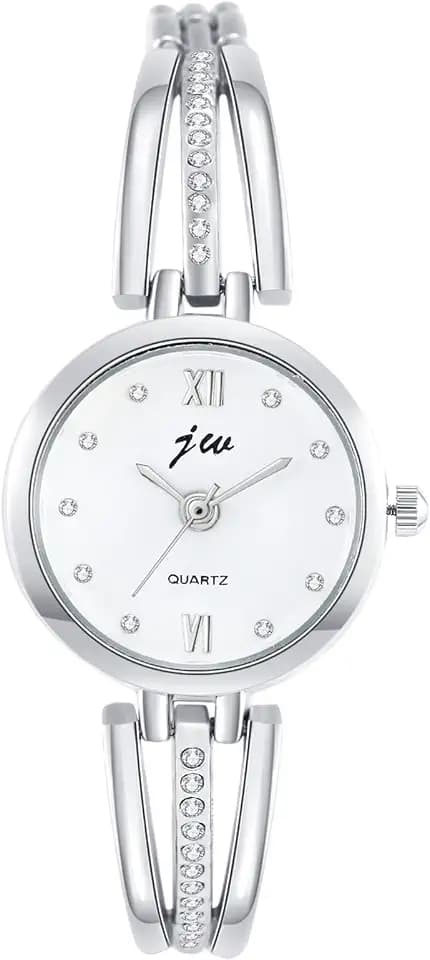 JewelryWe Womens Bracelet Watch Silver/Gold Tone Stainless Steel Round Dial Rhinestone Studded Bangle Watch for Mother's Day