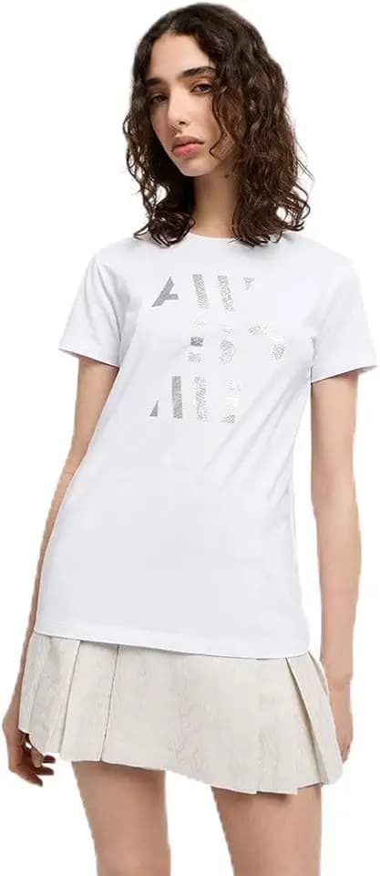 Armani Exchange Damen Arte Sella, Glitter Logo Lettering T-Shirt (1er Pack)