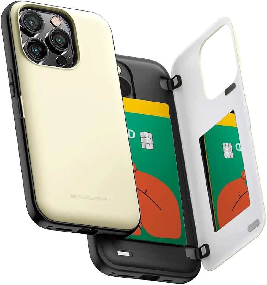 GOOSPERY Magnetic Door Bumper Compatible with iPhone 14 Pro Case, Card Holder Wallet Easy Magnet Auto Closing Protective Dual Layer Sturdy Phone Back Cover - White