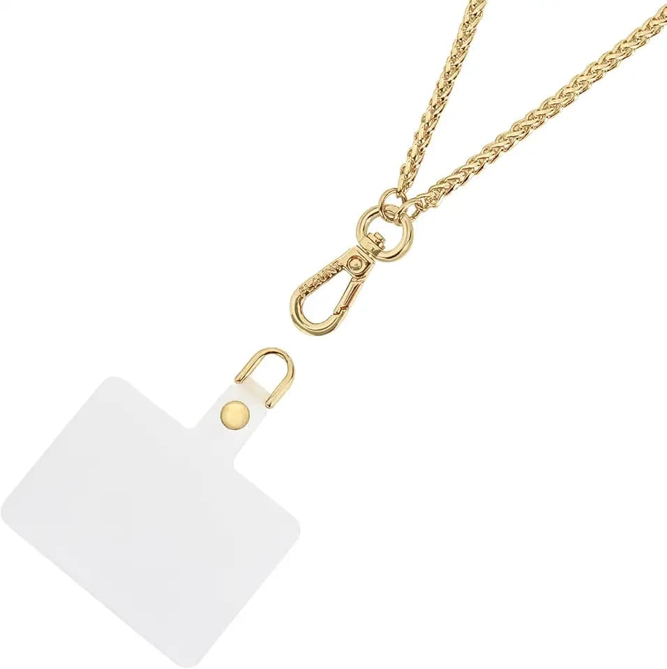 FLAUNT Phone Charm Wrist Strap w/Detachable Anchor Card - Gold Wheat Chain